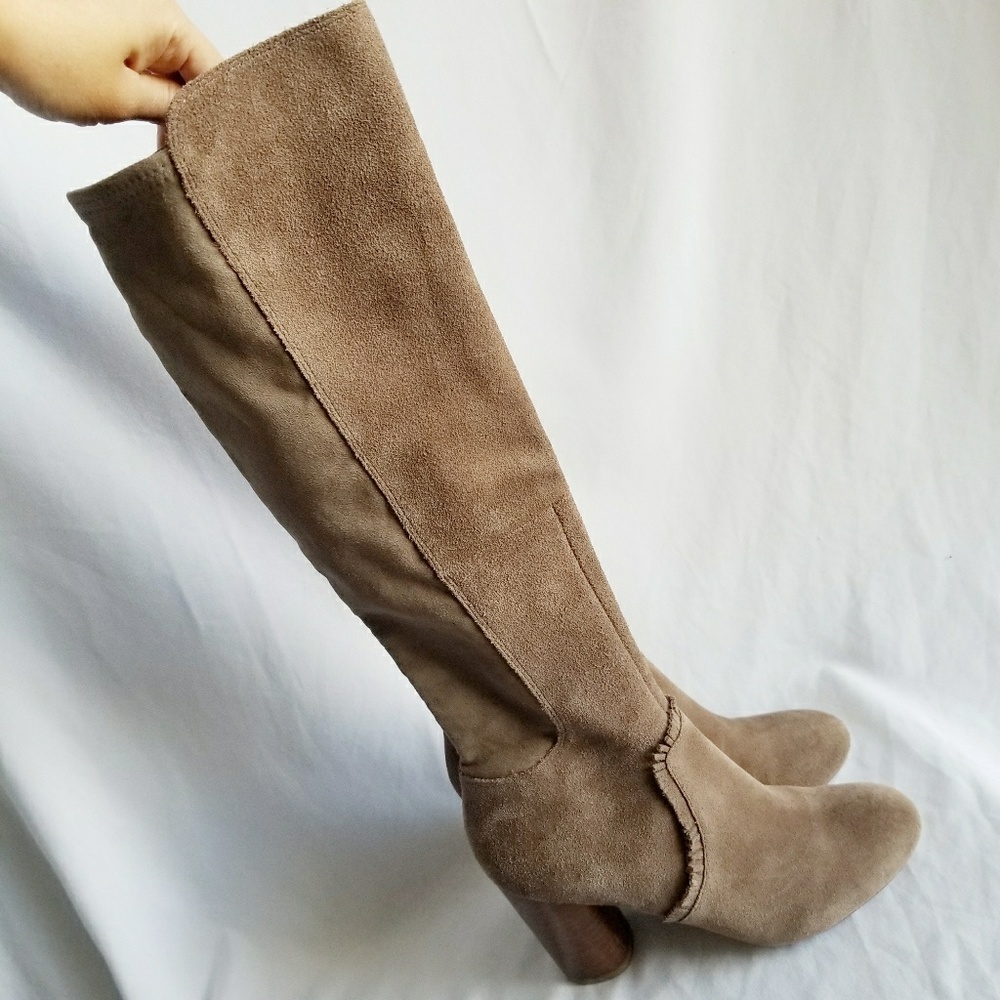 SUEDE Tall Boots fringe round heel size 5.5 GUC